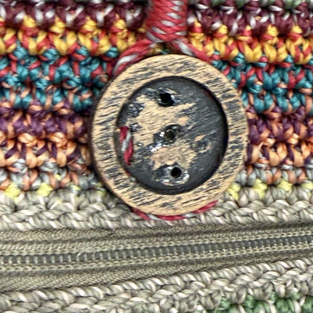 The‎ Sak Crochet Gypsy Striped Boho Shoulder Tote Bag Zipper Pocket